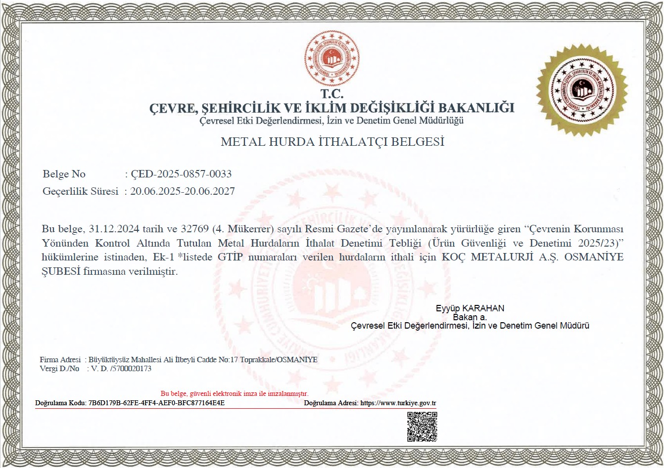 Metal Hurda Belgesi